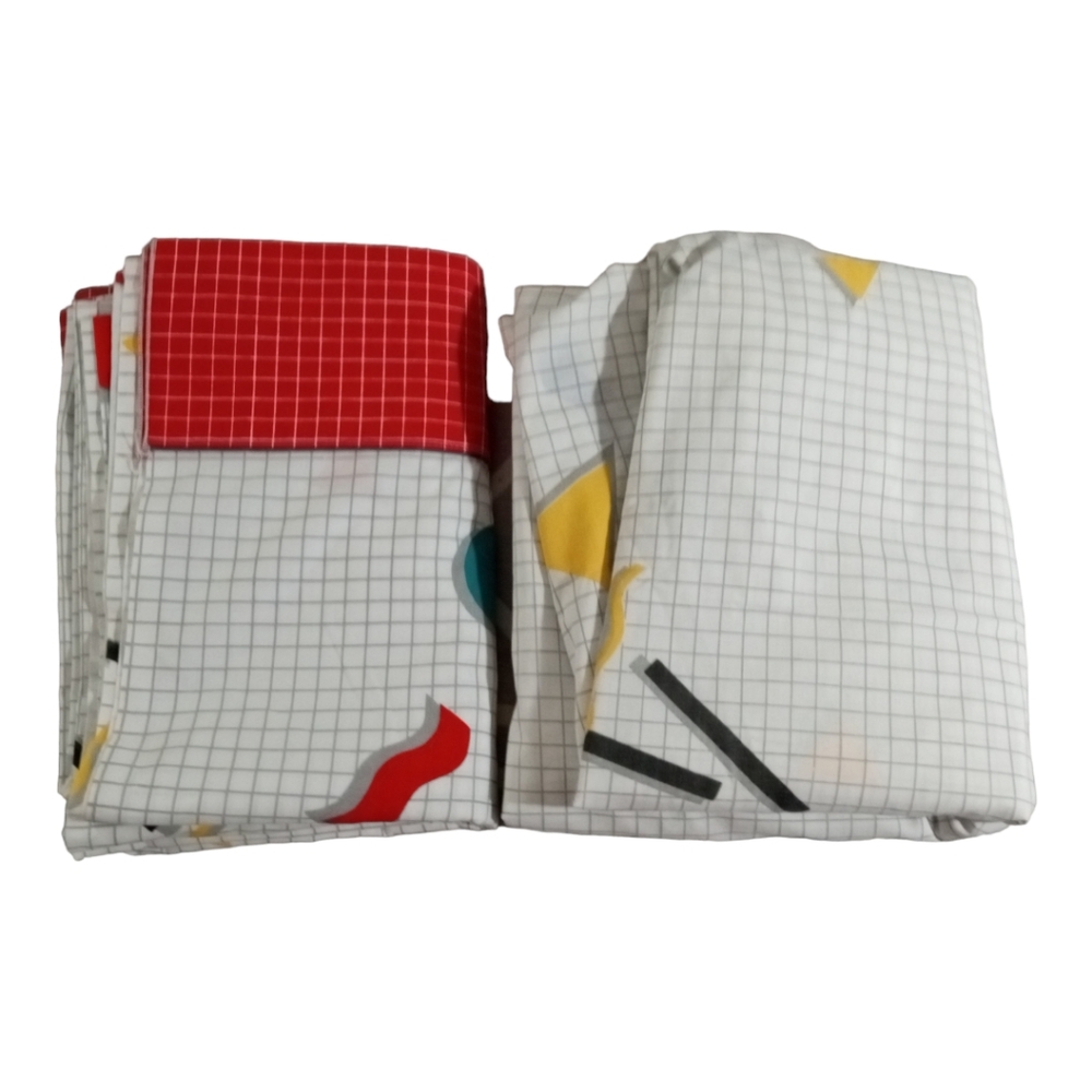 Vintage Cannon DJ Tanner Full House Retro Twin Flat & Fitted Sheets Red Grid Geo
